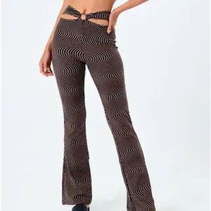Glassons High Waisted Brown Wavy Print Flare Pants